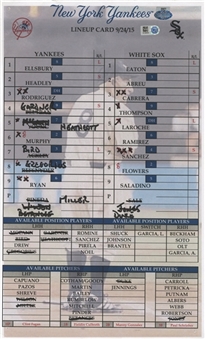 2015 Yankees Line Up Card 9/24/15 (1st NYY Home Game after Yogis passing) (MLB Auth)